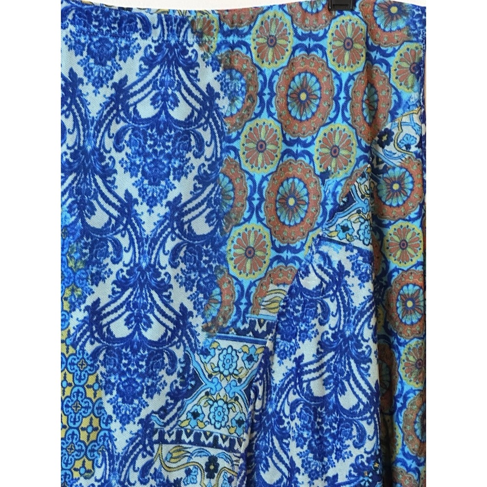 Chico's A-Line Skirt Womens Size 12 Blue Paisley Patchwork Elastic Artsy Boho 2 - Picture 6 of 12